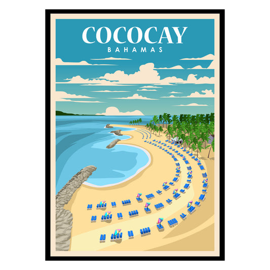 CocoCay Bahamas Poster: Sun-Drenched Lagoons & Palm Silhouettes